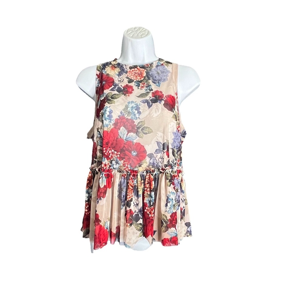 Vintage Y2K Top Womens Medium Sheer Cottage Core Romantic Floral‎ Ruffled Blouse